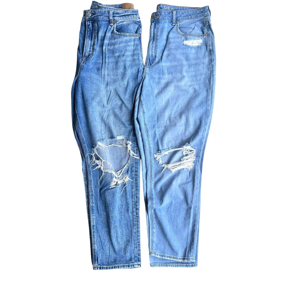 American Eagle Mom Jeans Bundle Y2K Light Wash Distressed Denim Sz 16 - Picture 2 of 16